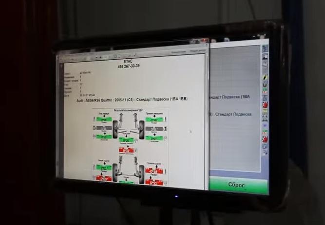 углы установки колес на мониторе